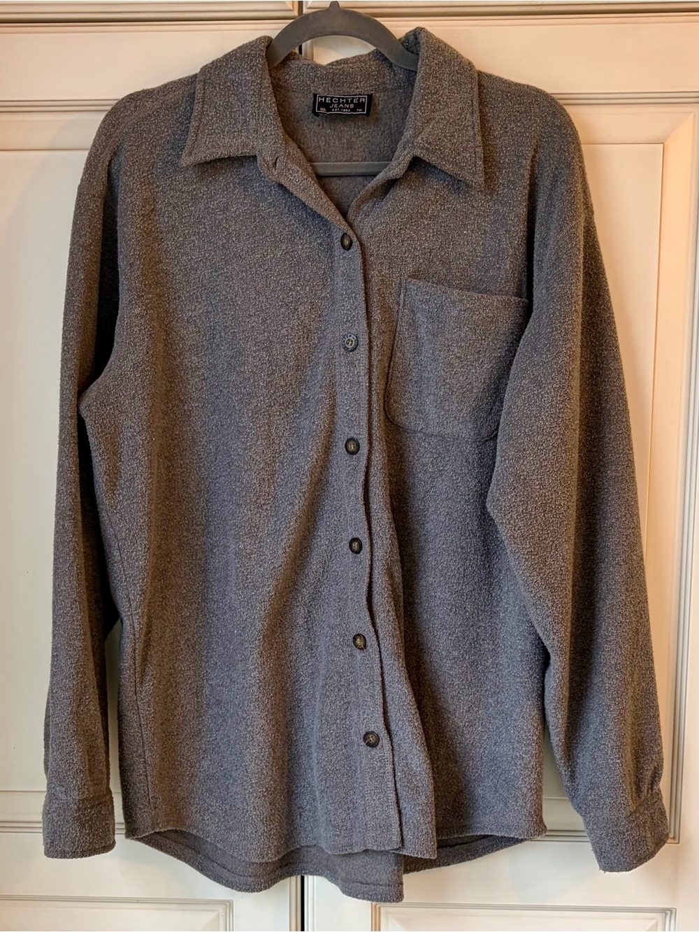 Hechter Jeans Men's Button-Down Textured Shirt in Charcoal Gray XL.